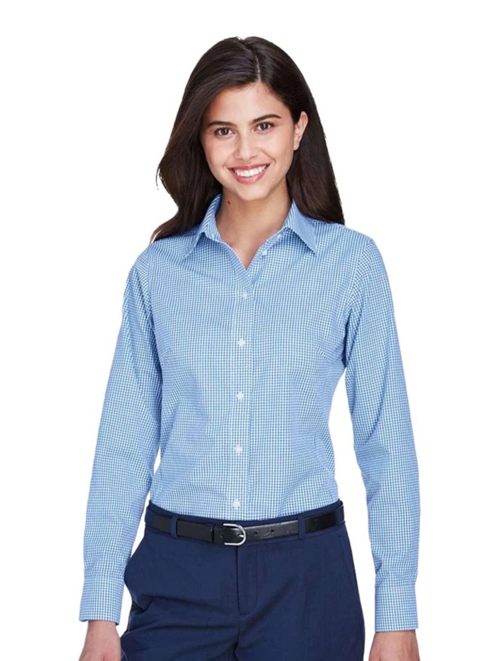 Classic Blue Gingham Button-Down Shirt - Women's